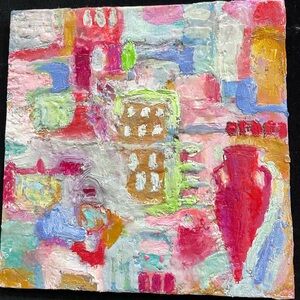 “Mermaids Amphora ” An  Encaustic  Wax & Oil  Original Painting 10”x10” In Board